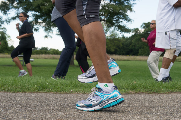 Joyce Martin of Detroit leads a warmup session for the walking group Step To Greater Health