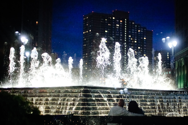 The fountain at Campus Martius Park